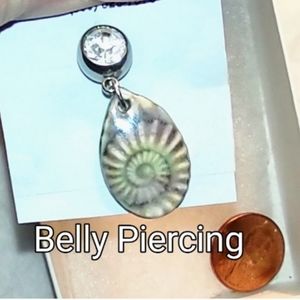 Belly Piercing Fossil & Crystal Bezel Stone